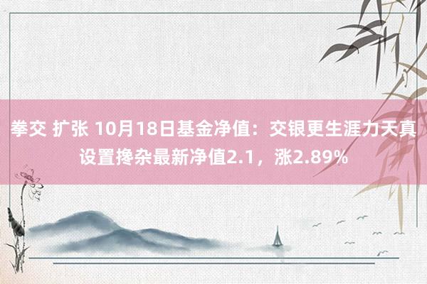 拳交 扩张 10月18日基金净值：交银更生涯力天真设置搀杂最新净值2.1，涨2.89%