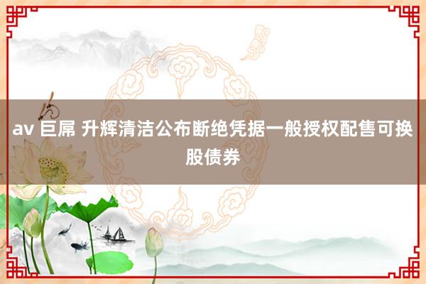 av 巨屌 升辉清洁公布断绝凭据一般授权配售可换股债券