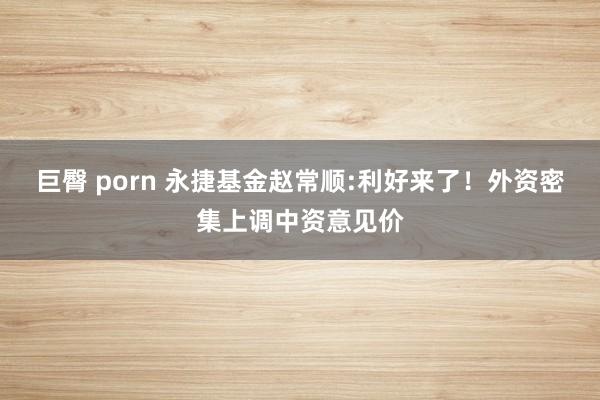 巨臀 porn 永捷基金赵常顺:利好来了！外资密集上调中资意见价