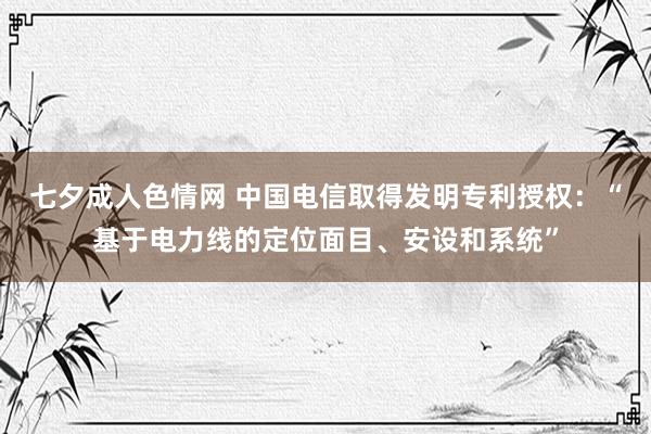 七夕成人色情网 中国电信取得发明专利授权：“基于电力线的定位面目、安设和系统”